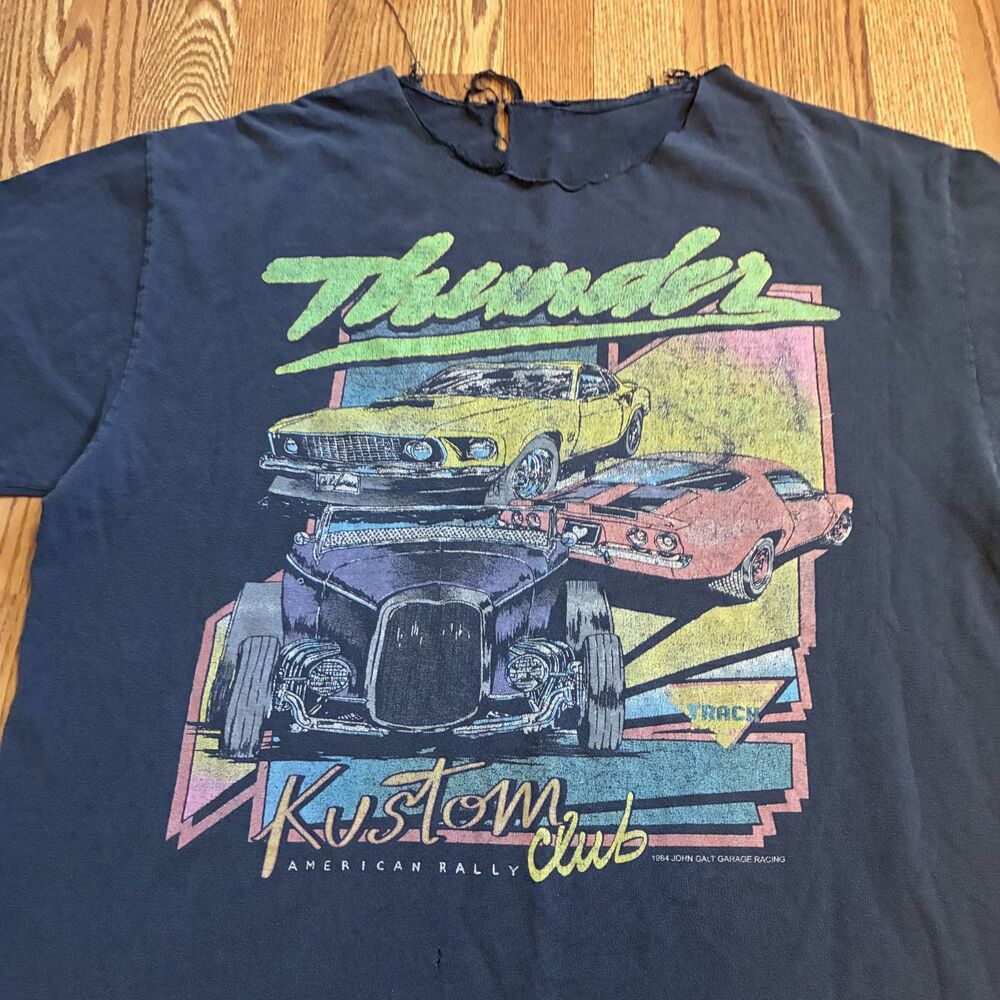 John Galt Vintage Distressed Off Shoulder Race Car Graphic Grunge Y2K Tee - Picture 2 of 8